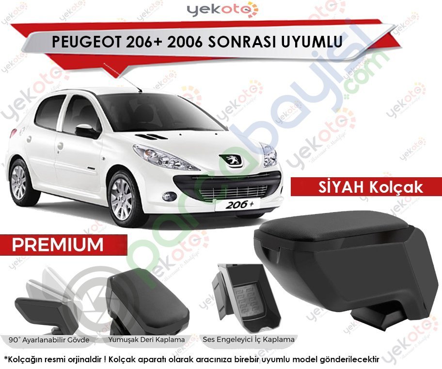 Peugeot 206+ 2006 Sonrası Uyumlu Siyah Kolçak Kol Dayama Ultra Kaliteli