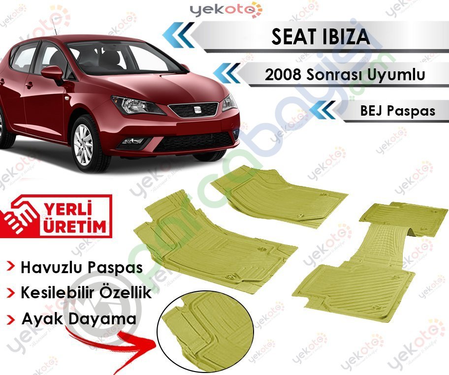 Skoda İbiza 2008 Sonrası Uyumlu Havuzlu Kesilebilir Bej Paspas