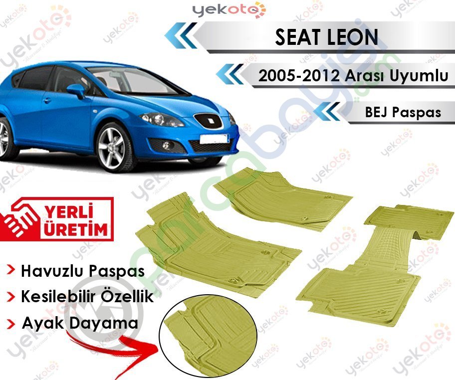 Skoda Leon 2005-2012 Sonrası Uyumlu Havuzlu Kesilebilir Bej Paspas