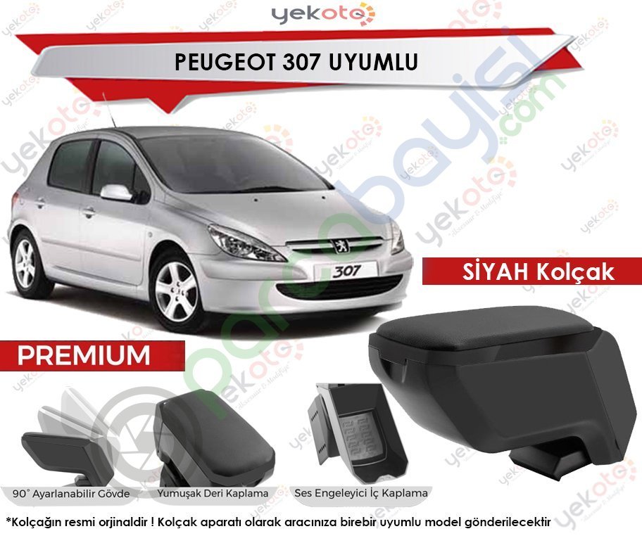 Peugeot 307 Uyumlu Siyah Kolçak Kol Dayama Ultra Kaliteli