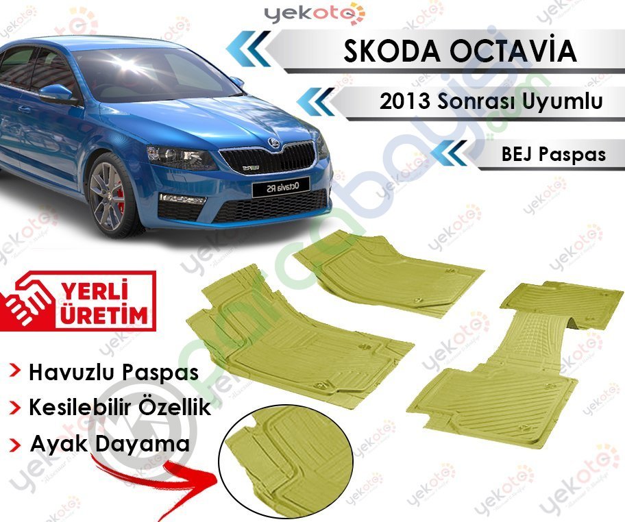 Skoda Octavia 2013 Sonrası Uyumlu Havuzlu Kesilebilir Bej Paspas