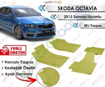 Skoda Octavia 2013 Sonrası Uyumlu Havuzlu Kesilebilir Bej Paspas