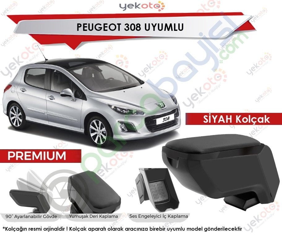 Peugeot 308 Uyumlu Siyah Kolçak Kol Dayama Ultra Kaliteli