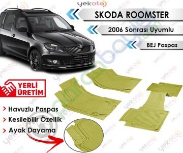 Skoda Roomster 2006 Sonrası Uyumlu Havuzlu Kesilebilir Bej Paspas