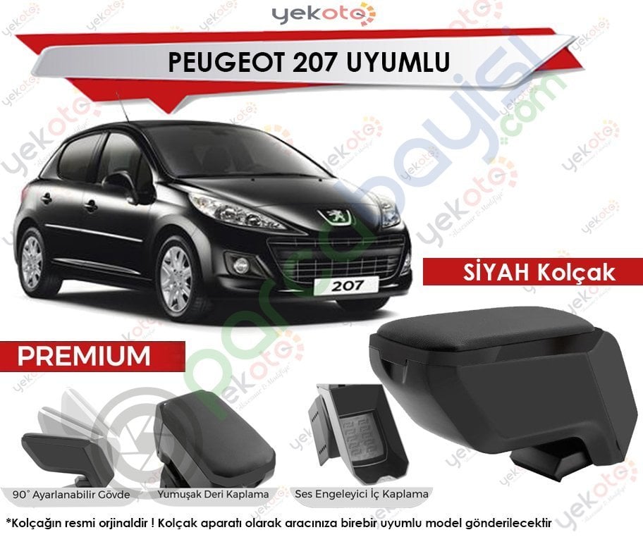Peugeot 207 Uyumlu Siyah Kolçak Kol Dayama Ultra Kaliteli