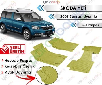 Skoda Yeti 2009 Sonrası Uyumlu Havuzlu Kesilebilir Bej Paspas