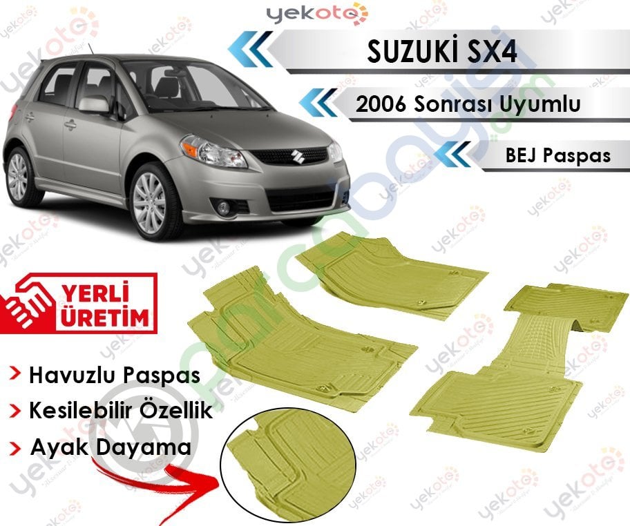 Suzuki Sx4 2006 Sonrası Uyumlu Havuzlu Kesilebilir Bej Paspas