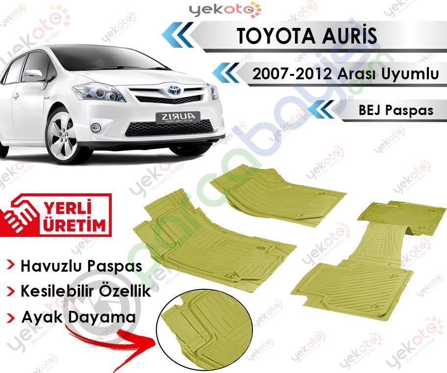 Toyota Auris 2007-2012 Arası Uyumlu Havuzlu Kesilebilir Bej Paspas