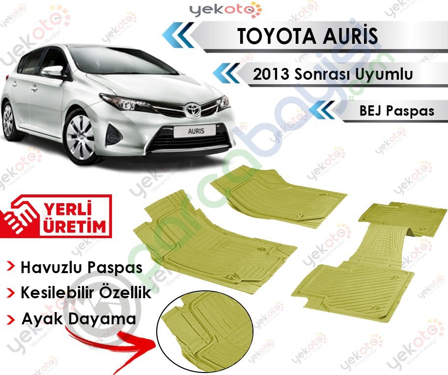 Toyota Auris 2013 Sonrası Uyumlu Havuzlu Kesilebilir Bej Paspas