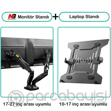 NB F160L Ayarlanabilir Amortisörlü Laptop Standı ve Ergonomik Monitör Standı - Tutucu 17''-27''