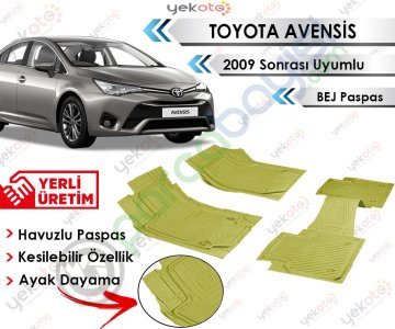 Toyota Avensis 2009 Sonrası Uyumlu Havuzlu Kesilebilir Bej Paspas
