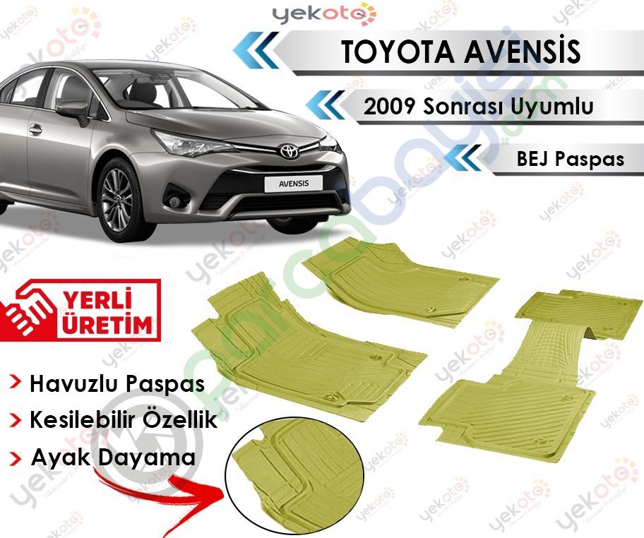 Toyota Avensis 2009 Sonrası Uyumlu Havuzlu Kesilebilir Bej Paspas