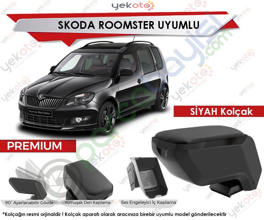Skoda Roomster Uyumlu Siyah Kolçak Kol Dayama Ultra Kaliteli