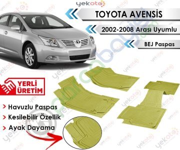 Toyota Avensis 2002-2008 Arası Uyumlu Havuzlu Kesilebilir Bej Paspas