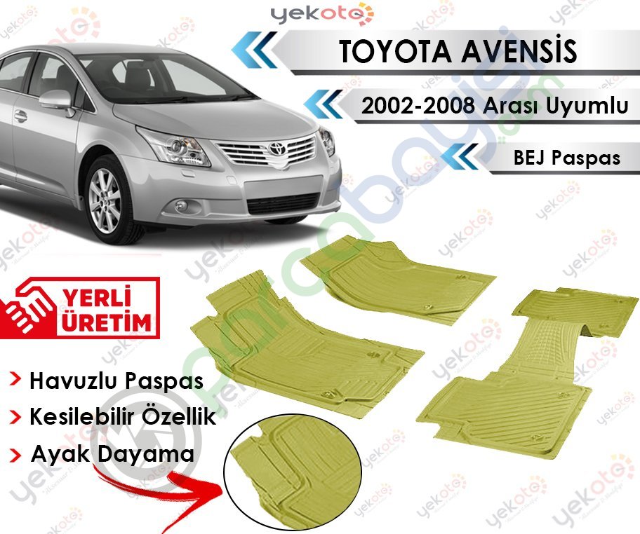 Toyota Avensis 2002-2008 Arası Uyumlu Havuzlu Kesilebilir Bej Paspas