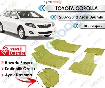 Toyota Corolla 2007-2012 Arası Uyumlu Havuzlu Kesilebilir Bej Paspas