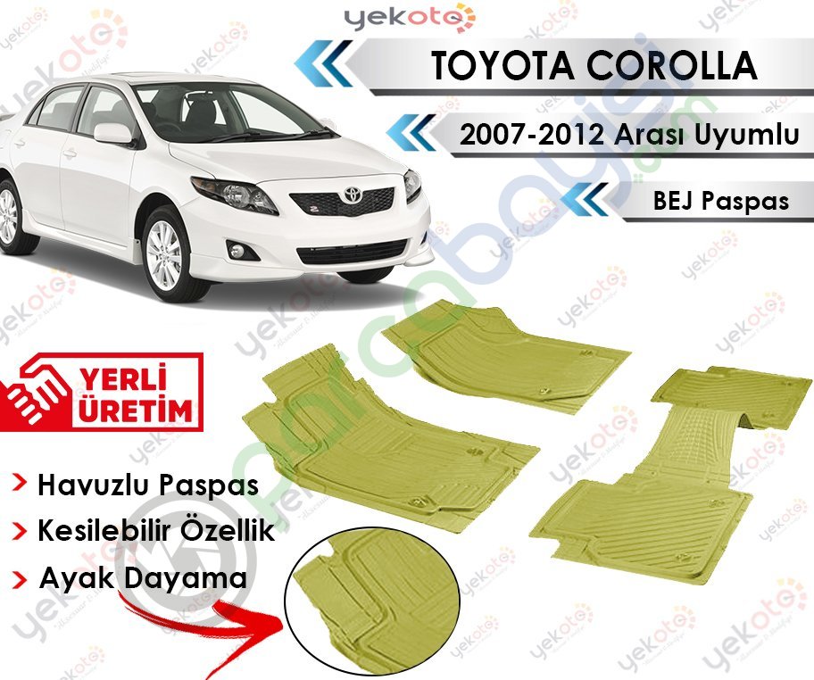 Toyota Corolla 2007-2012 Arası Uyumlu Havuzlu Kesilebilir Bej Paspas