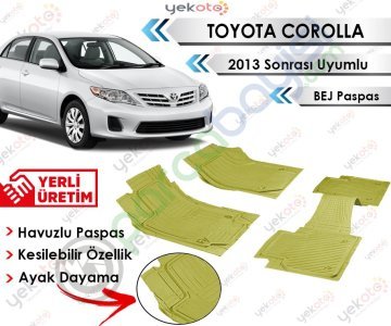Toyota Corolla 2013 Sonrası Uyumlu Havuzlu Kesilebilir Bej Paspas