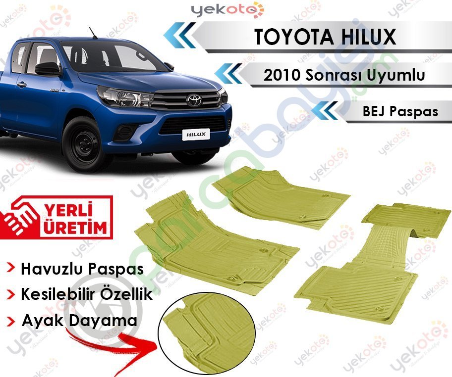 Toyota Hılux 2010 Sonrası Uyumlu Havuzlu Kesilebilir Bej Paspas