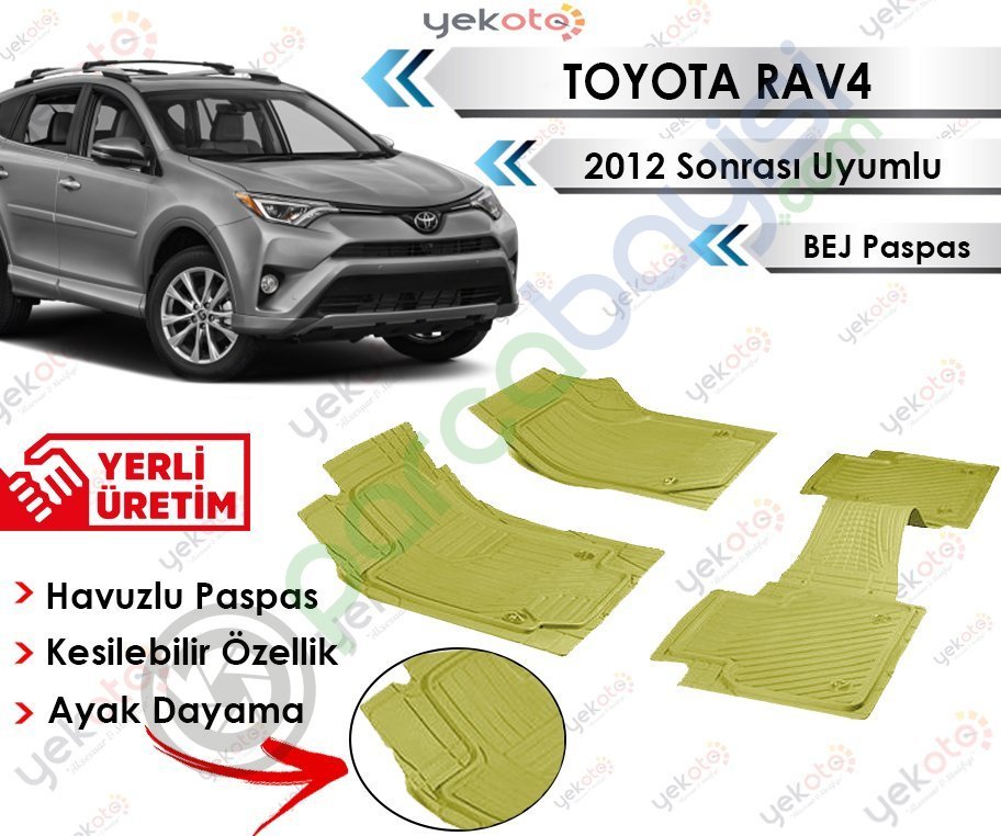 Toyota Rav4 2012 Sonrası Uyumlu Havuzlu Kesilebilir Bej Paspas