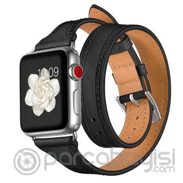 Ally Apple Watch 7-8 45mm 6-5-4 44mm Çift Tur Deri Koron Kayış 3-2-1 42mm