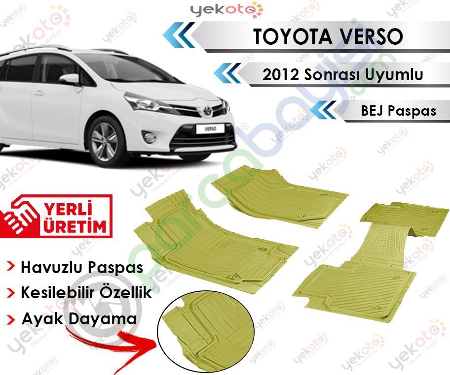 Toyota Verso 2012 Sonrası Uyumlu Havuzlu Kesilebilir Bej Paspas