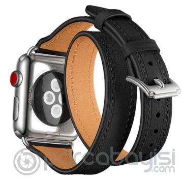 Ally Apple Watch 7-8 41mm 6-5-4 40mm Çift Tur Deri Koron Kayış 3-2-1 38mm