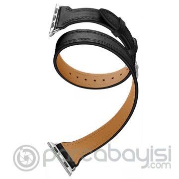 Ally Apple Watch 7-8 41mm 6-5-4 40mm Çift Tur Deri Koron Kayış 3-2-1 38mm