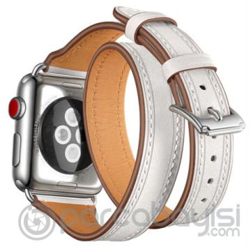 Ally Apple Watch 7-8 41mm 6-5-4 40mm Çift Tur Deri Koron Kayış 3-2-1 38mm