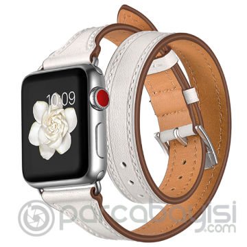Ally Apple Watch 7-8 41mm 6-5-4 40mm Çift Tur Deri Koron Kayış 3-2-1 38mm