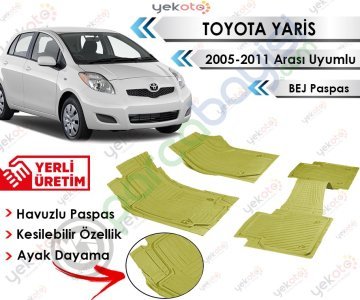 Toyota Yaris 2005-2011 Arası Uyumlu Havuzlu Kesilebilir Bej Paspas