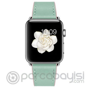 Ally Apple Watch 7-8 45mm 6-5-4 44mm Hakiki Deri Kayış Kordon 3-2-1 42mm ÜST YEŞİL,ALT PEMBE