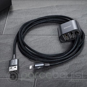 Baseus İPhone Usb Kablo+ Araba Arka Koltuk Çift Usb Çoğaltıcı-Special Data Cable for Backsea