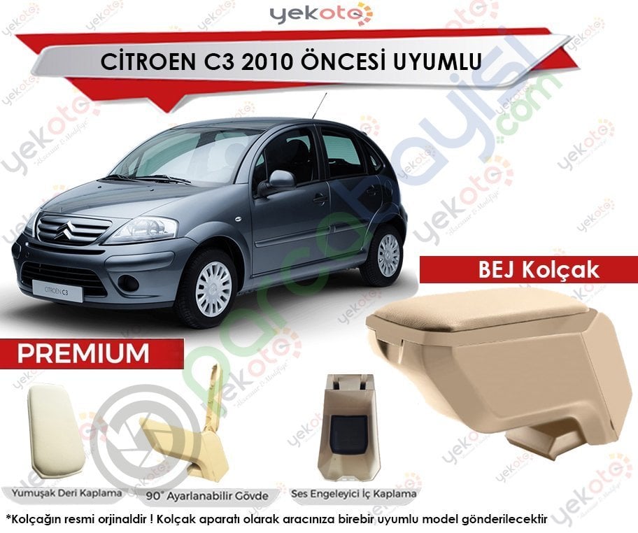 Citroen C3 2010 Öncesi Uyumlu Bej Kolçak Kol Dayama Ultra Kaliteli