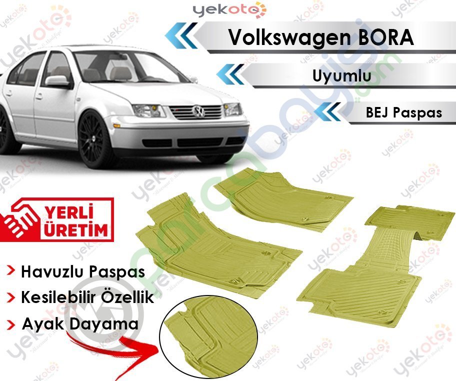 Volkswagen Bora Uyumlu Havuzlu Kesilebilir Bej Paspas
