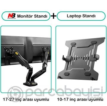 NB F160L Ayarlanabilir Amortisörlü Laptop Standı ve Ergonomik Monitör Standı - Tutucu 17''-27''