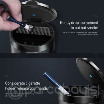 Baseus  Premium Car Ashtray Led Işıklı Taşınabilir Araba Küllük-Kül tablası
