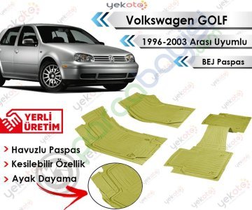 Volkswagen Golf 1998-2003 Arası Uyumlu Havuzlu Kesilebilir Bej Paspas