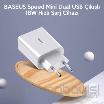 BASEUS Speed Mini Dual USB Çıkışlı 18W Hızlı Şarj Cihazı