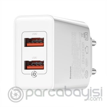 BASEUS Speed Mini Dual USB Çıkışlı 18W Hızlı Şarj Cihazı