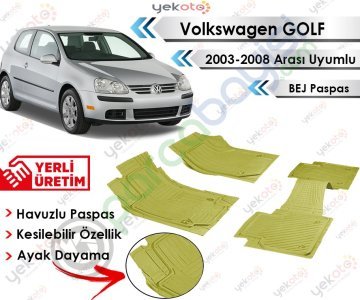 Volkswagen Golf 2003-2008 Arası Uyumlu Havuzlu Kesilebilir Bej Paspas