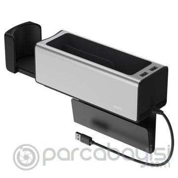 BASEUS Deluxe Metal Dual Usb Araç Koltuk Arası Organizer