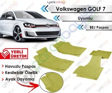 Volkswagen Golf 7 Uyumlu Havuzlu Kesilebilir Bej Paspas