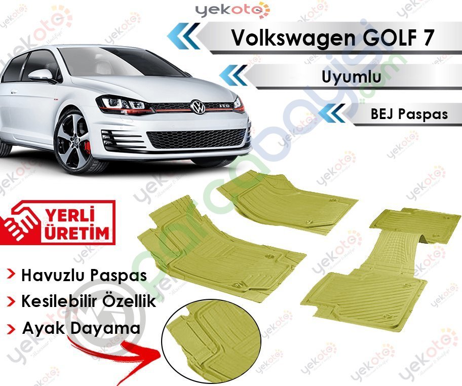 Volkswagen Golf 7 Uyumlu Havuzlu Kesilebilir Bej Paspas