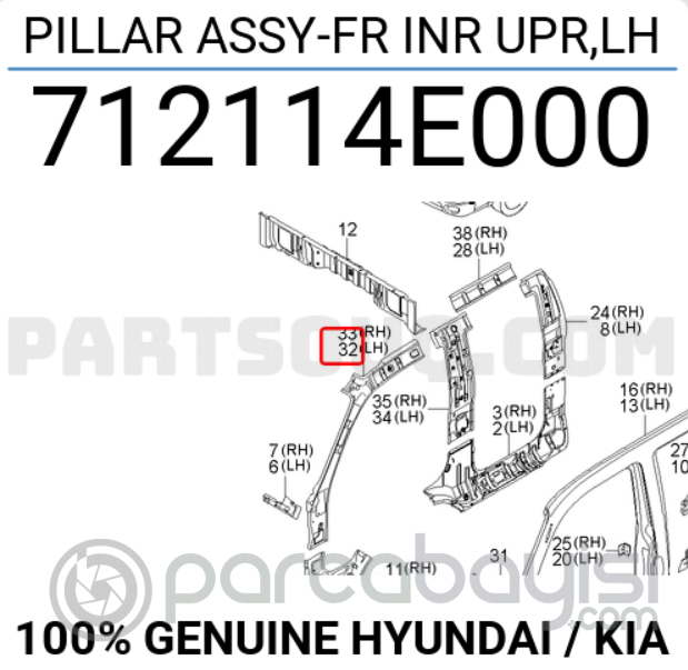 Kia Bongo Ön İç Direk Üst Sol Orjinal | 712114E000