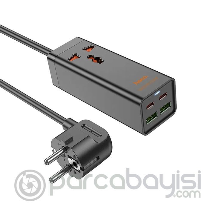HOCO AC10A Barry 65W 2 Type-C + 2 USB+Priz Multifonksiyonel Şarj Aleti