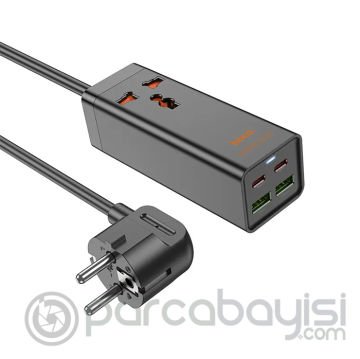 HOCO AC10A Barry 65W 2 Type-C + 2 USB+Priz Multifonksiyonel Şarj Aleti