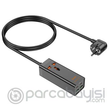 HOCO AC10A Barry 65W 2 Type-C + 2 USB+Priz Multifonksiyonel Şarj Aleti