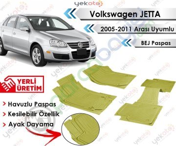 Volkswagen Jetta 2005-2011 Uyumlu Havuzlu Kesilebilir Bej Paspas