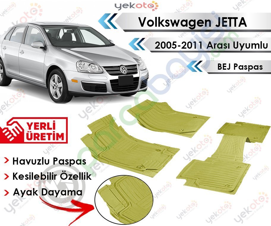 Volkswagen Jetta 2005-2011 Uyumlu Havuzlu Kesilebilir Bej Paspas